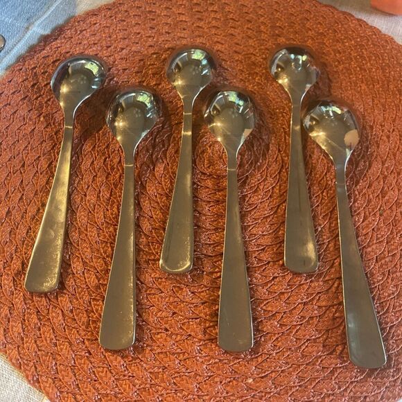 Cambridge Bedrock Sand Flatware Geometric Mod Soup Spoon Lot Set of 6 8" Oval - Picture 7 of 8
